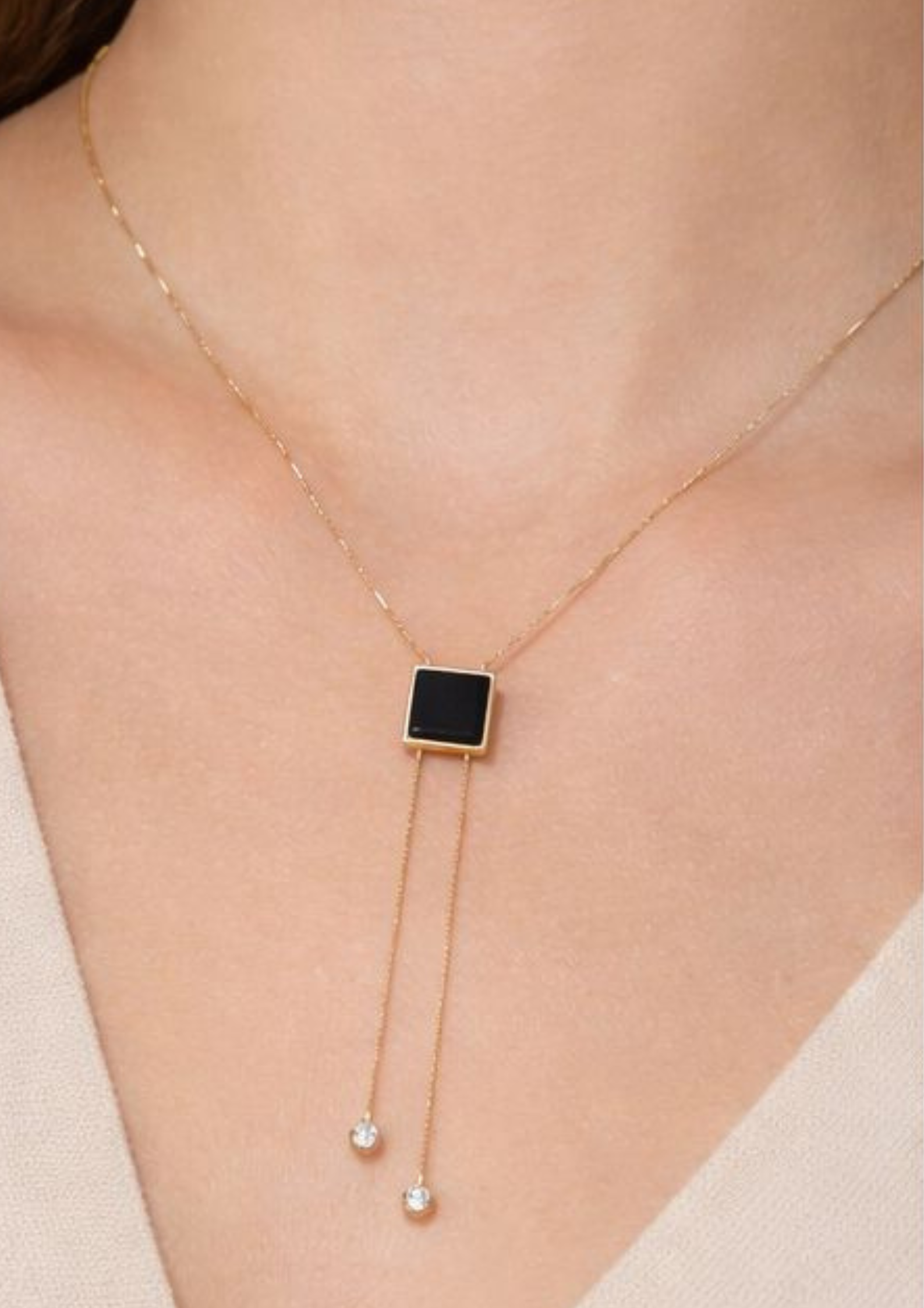 Black Onyx Square Charm Pendant