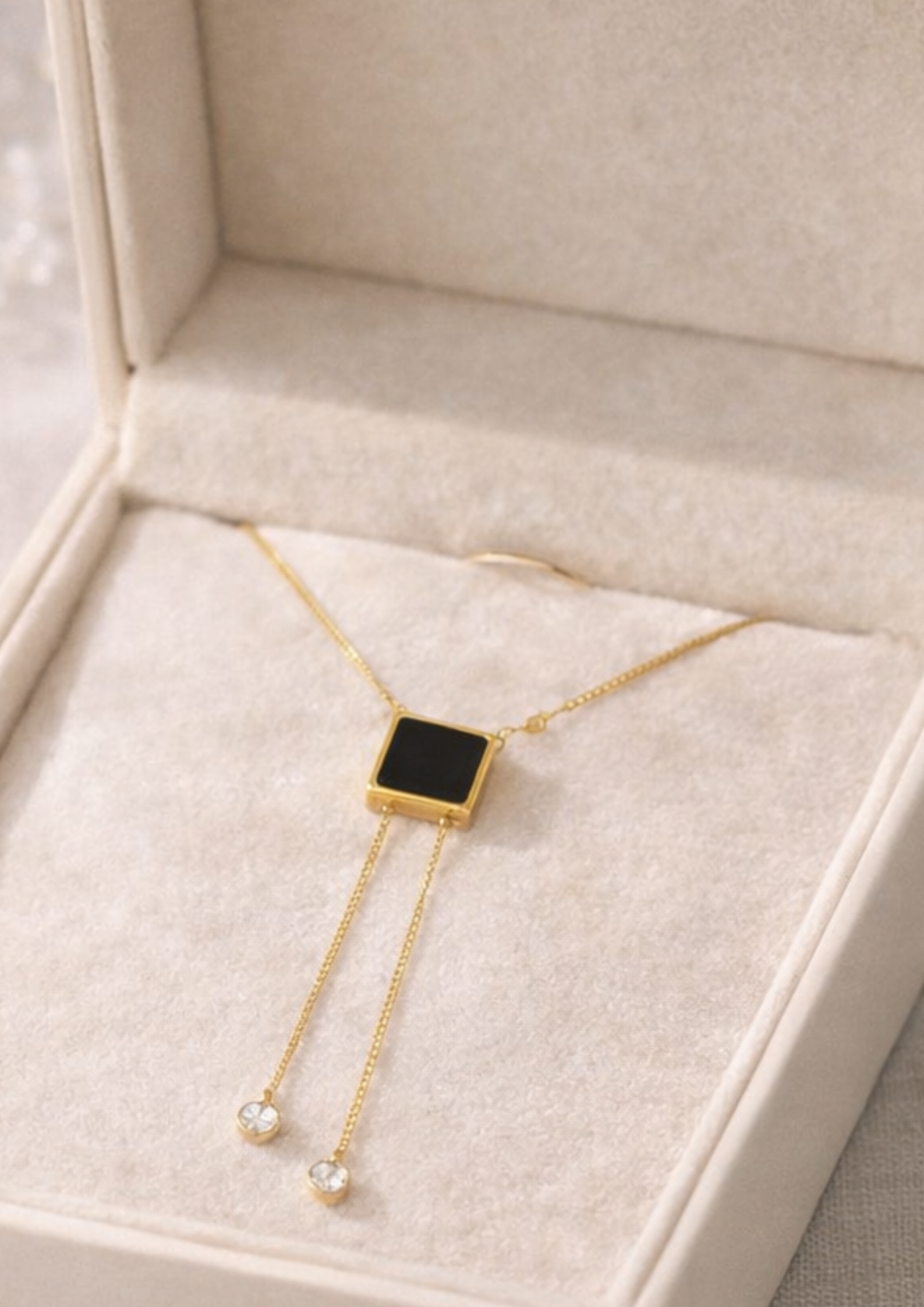 Black Onyx Square Charm Pendant