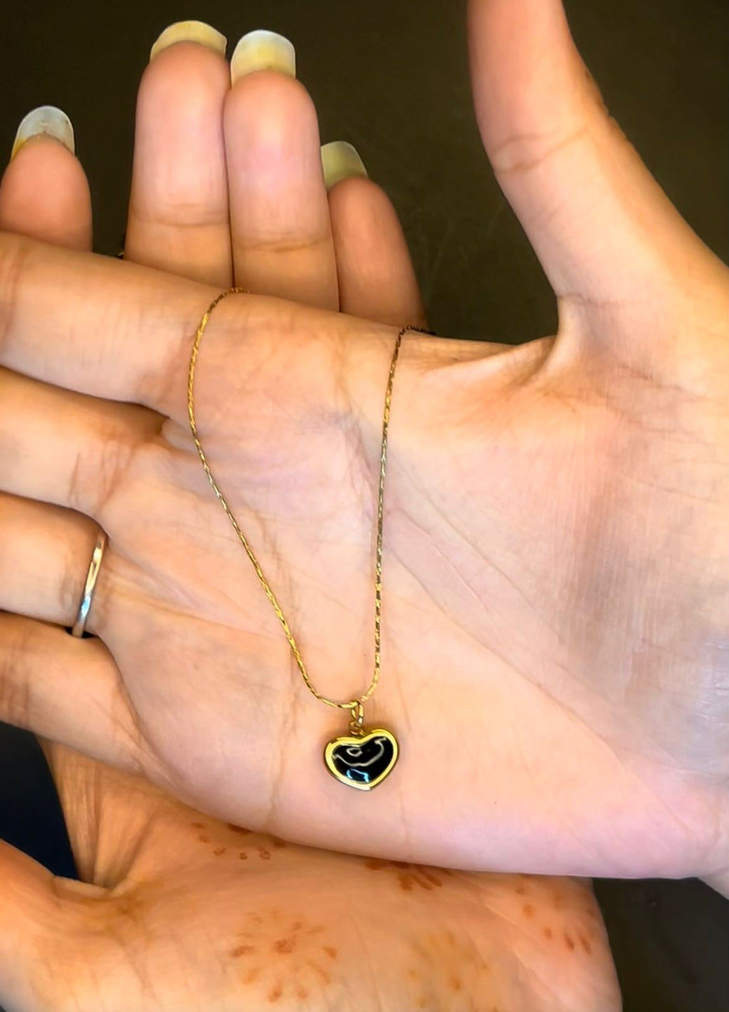 Gold Black Heart Pendant Necklace