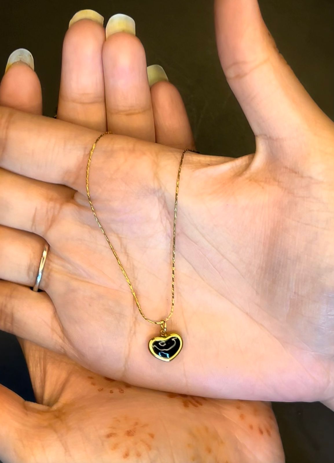 Gold Black Heart Pendant Necklace