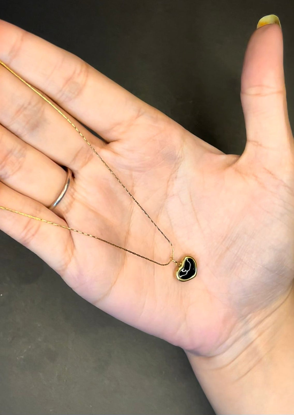 Gold Black Heart Pendant Necklace